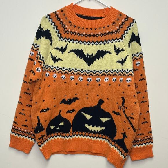 Halloween Spooky Pullover Thick Knit Round Neck Sweater Large - Picture 1 of 4